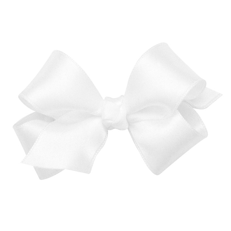Wee Ones Girls' Classic French Satin Hair Bow on a WeeStay Clip with a Knot Wrap Center, Mini, White - Image 1