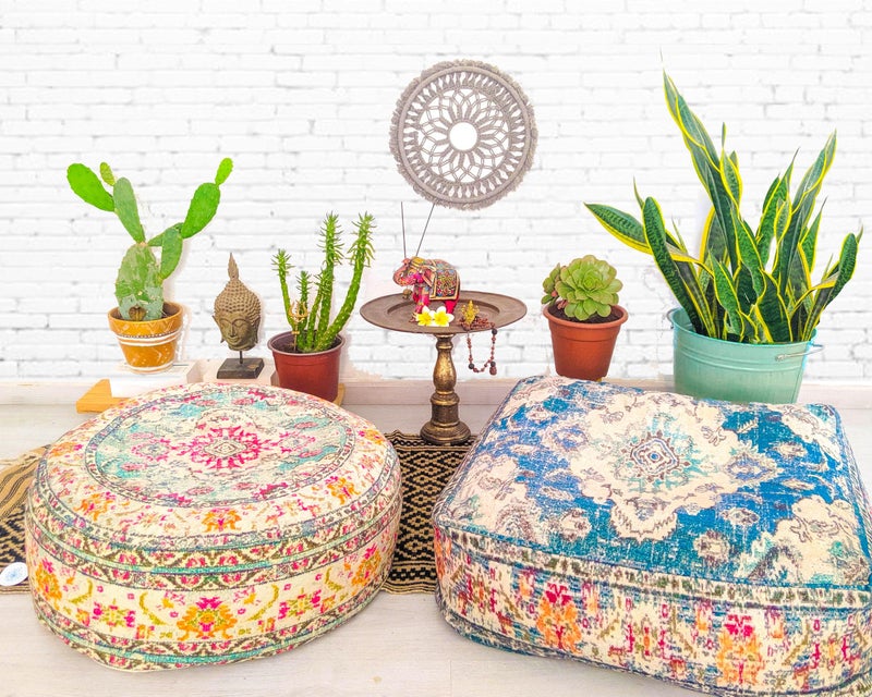 Mandala Life ART Mandala Life ART Large Floor Pillow Cover Yellow Round Pouf Ottoman Indian Floor Cushion Boho Chic Perfect Vintage Cushion for Living Room  Bedroom  Nursary or Children Room Cotton 24x8 Unstuffed  - Image 3