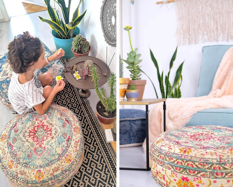 Mandala Life ART Mandala Life ART Large Floor Pillow Cover Yellow Round Pouf Ottoman Indian Floor Cushion Boho Chic Perfect Vintage Cushion for Living Room  Bedroom  Nursary or Children Room Cotton 24x8 Unstuffed  - Image 4