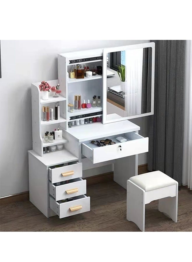 مجموعة طاولة ملابس غرفة النوم - مع مرآة ومبرز ناعم ، طاولة الغرور مع الدرجات والأقسام ، مساحة تخزين كبيرة طاولة المكياج المنزلي (أبيض -100 * 40 * 145CM) - Image 1