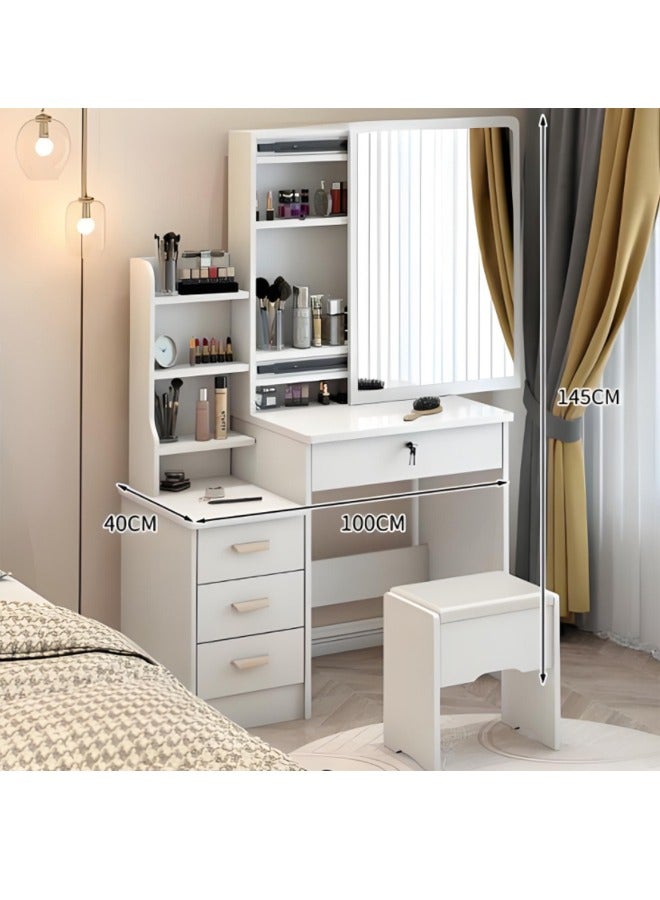مجموعة طاولة ملابس غرفة النوم - مع مرآة ومبرز ناعم ، طاولة الغرور مع الدرجات والأقسام ، مساحة تخزين كبيرة طاولة المكياج المنزلي (أبيض -100 * 40 * 145CM) - Image 3