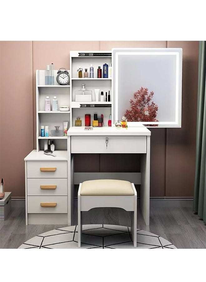 مجموعة طاولة ملابس غرفة النوم - مع مرآة ومبرز ناعم ، طاولة الغرور مع الدرجات والأقسام ، مساحة تخزين كبيرة طاولة المكياج المنزلي (أبيض -100 * 40 * 145CM) - Image 2