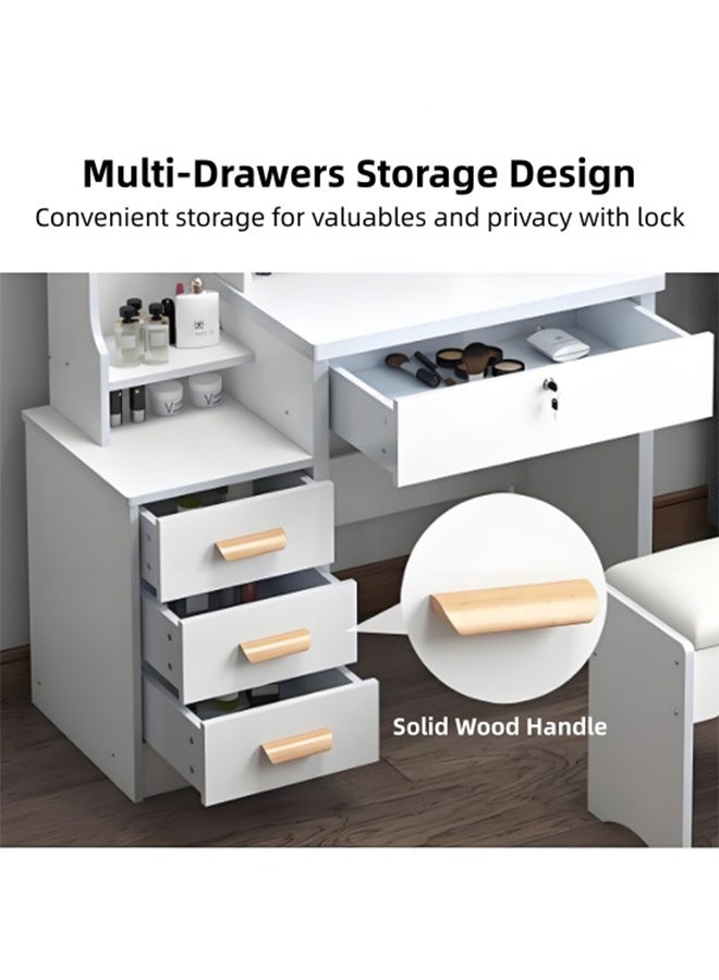مجموعة طاولة ملابس غرفة النوم - مع مرآة ومبرز ناعم ، طاولة الغرور مع الدرجات والأقسام ، مساحة تخزين كبيرة طاولة المكياج المنزلي (أبيض -100 * 40 * 145CM) - Image 4