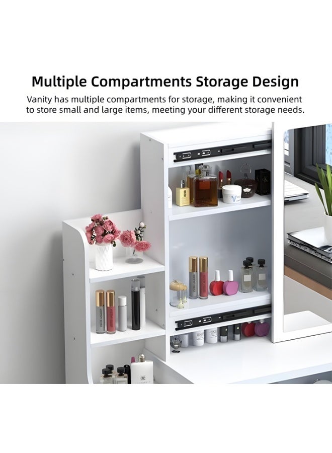 مجموعة طاولة ملابس غرفة النوم - مع مرآة ومبرز ناعم ، طاولة الغرور مع الدرجات والأقسام ، مساحة تخزين كبيرة طاولة المكياج المنزلي (أبيض -100 * 40 * 145CM) - Image 5