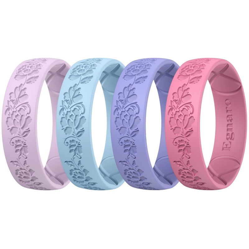 Egnaro Silicone Rings for Her Etched Classic Rubber Wedding Bands Women Breathable and Flexible Design 6mm Wide 2mm Thick - Image 2