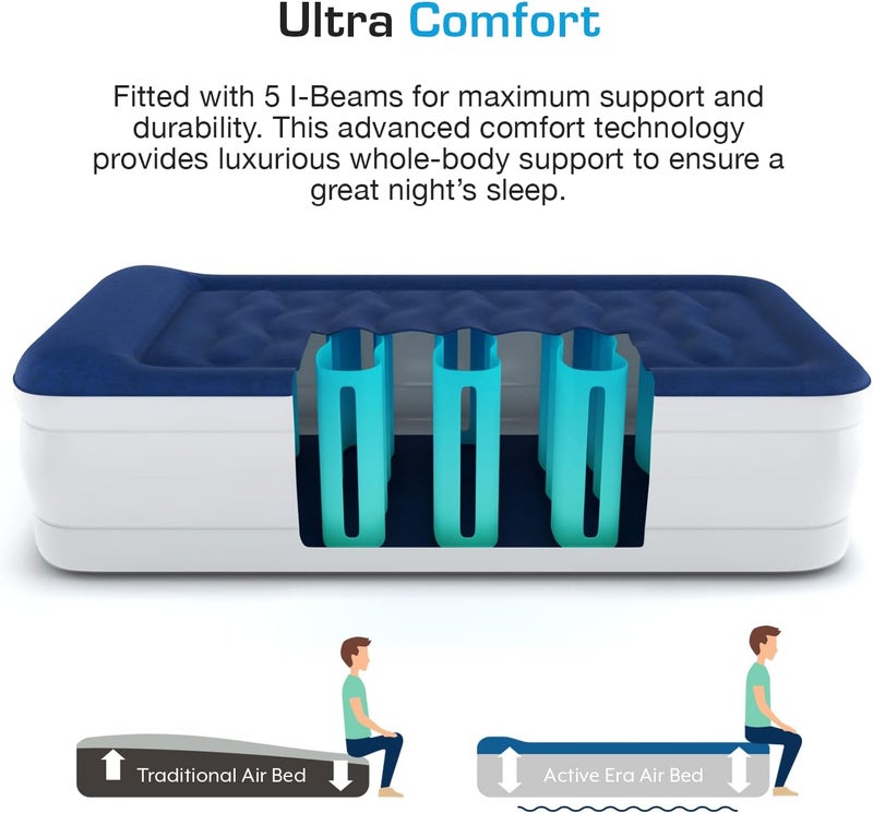 ACTIVE ERA Luxury Single Size Inflatable Mattress - Elevated Air Mattress with Built-in Pump, Raised Pillow & Structured I-Beam Technology - Image 3