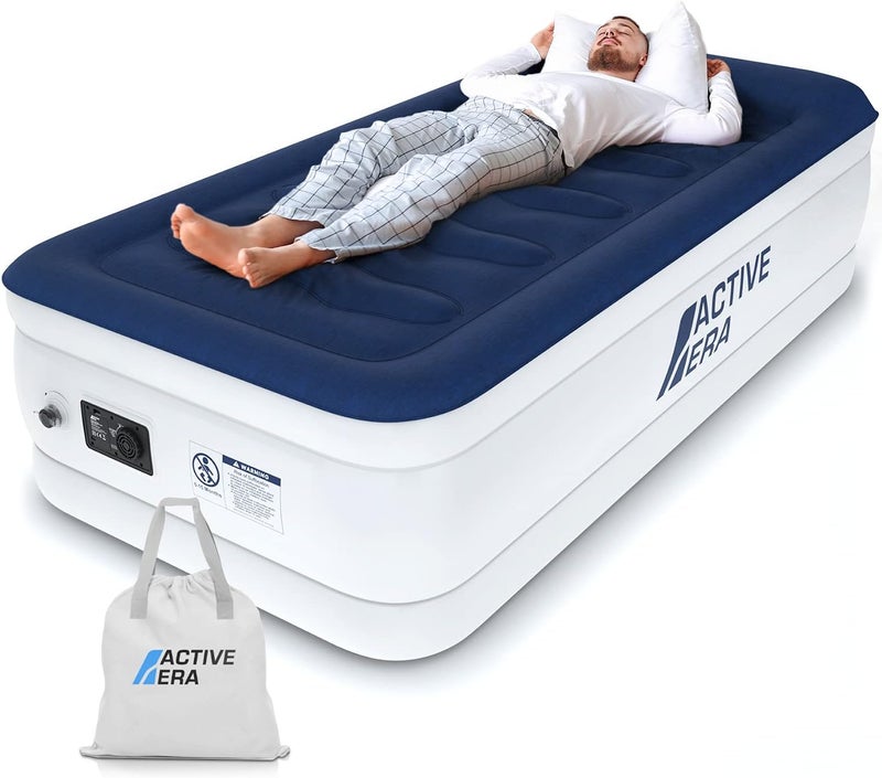 ACTIVE ERA Luxury Single Size Inflatable Mattress - Elevated Air Mattress with Built-in Pump, Raised Pillow & Structured I-Beam Technology - Image 1