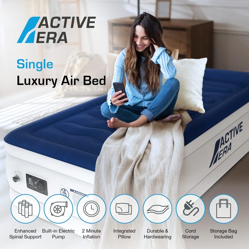 ACTIVE ERA Luxury Single Size Inflatable Mattress - Elevated Air Mattress with Built-in Pump, Raised Pillow & Structured I-Beam Technology - Image 2