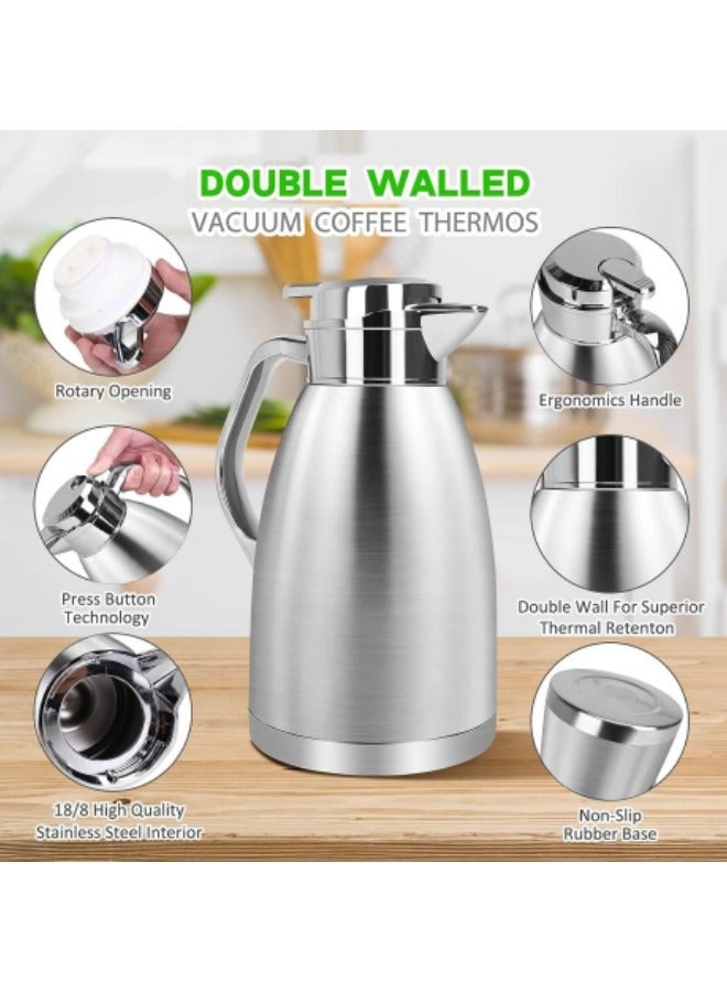 80OZ Coffee Thermal Carafe, Double Walled Vacuum Thermos Insulated, 24 Hrs Heat&Cold Retention Coffee Jug Teapot 2.3L