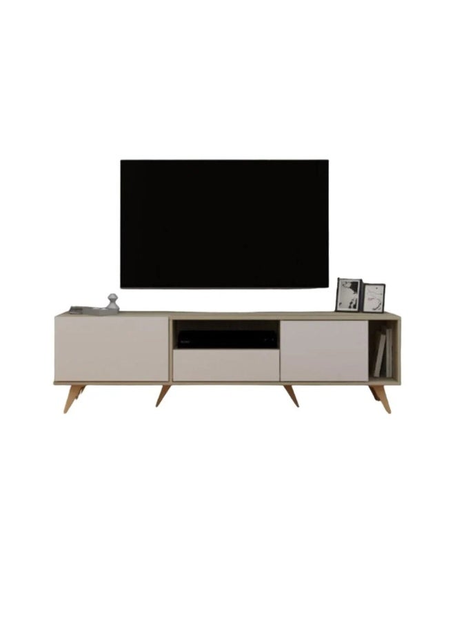 Baity Rectangular TV table with a fixed base, 179 cm, wooden shelves and drawers, made in Malaysia - Image 2