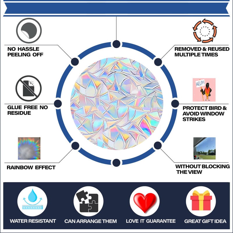 AREAWA 81 Pieces Circle Window Decals for Bird Strikes - Anti-Collision Clings to Save Birds,Non Adhesive Vinyl Rainbow Suncatch Stickers, Easy Remove No Residue and Reusable - Image 2