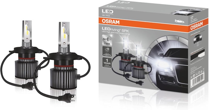 أوسرام OSRAM LEDriving ≜ H4، مصابيح أمامية للسيارات بلون أبيض بارد 6000K، متوافقة مع سيارات الركاب 12V، سطوع أكثر بنسبة 120%، 2000 لومن، 54 واط، 64193DWSPK، صندوق مزدوج (مصباحان) - Image 1