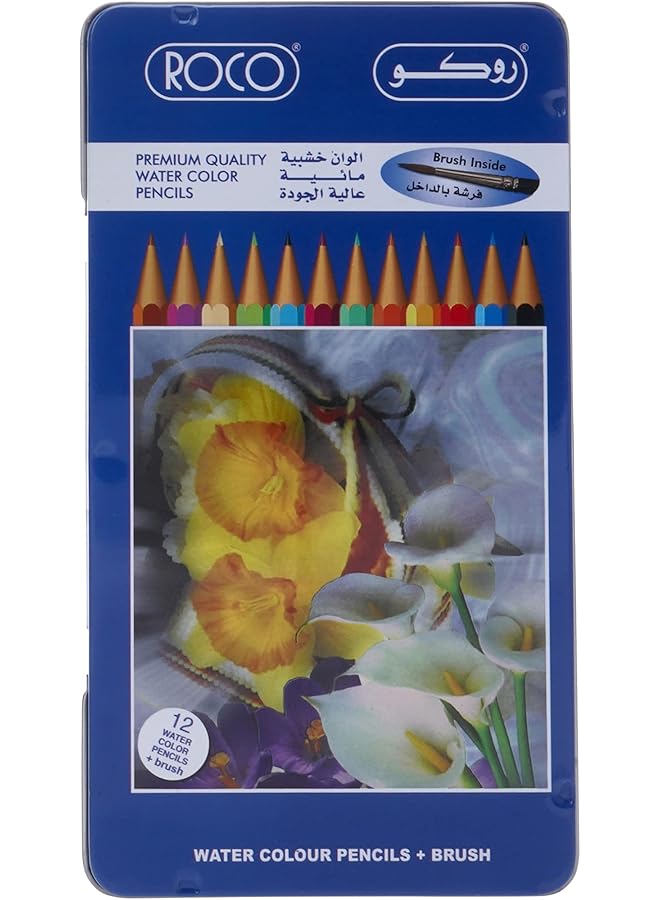 ROCO Premium Quality Water Color Pencils In Flat Metal Case 12 Pieces Multicolour - Image 2