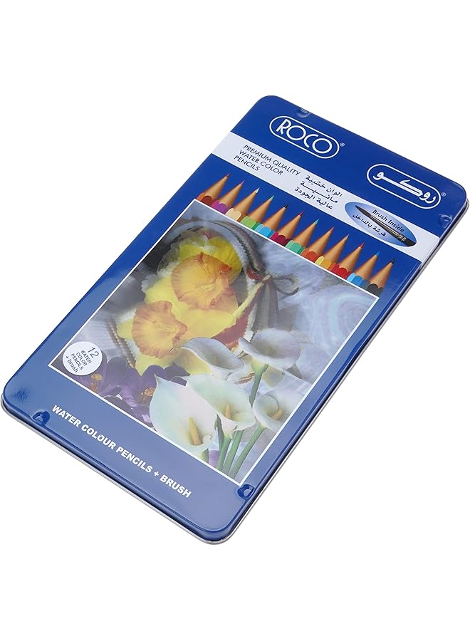 ROCO Premium Quality Water Color Pencils In Flat Metal Case 12 Pieces Multicolour - Image 1