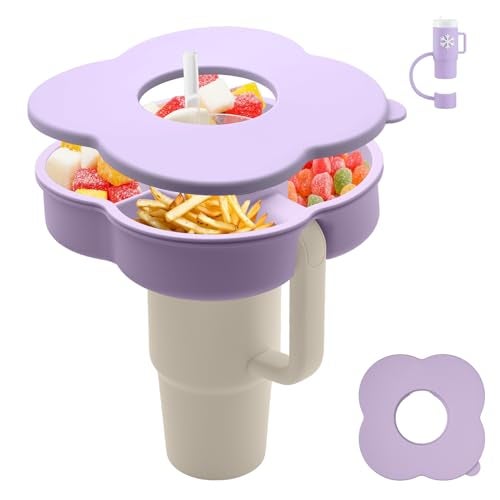 Zonyee Snack Bowl with Lid for Stanley 30 oz Tumbler with Handle, Silicone Snack Tray Snack Ring for Stanley Cup Accessories, Suitable for Car Cup Holder or Outdoor, Orchid - Image 1