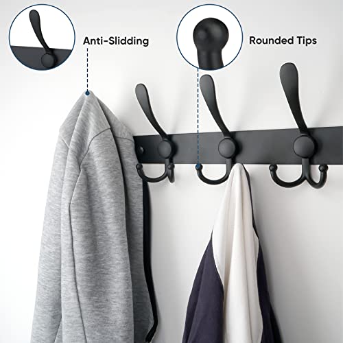 TICONN Wall Mounted Coat Rack, Five Heavy Duty Tri Hooks All Metal Construction for Jacket Coat Hat in Mudroom Entryway (Matte Black, 2-Pack) - Image 4