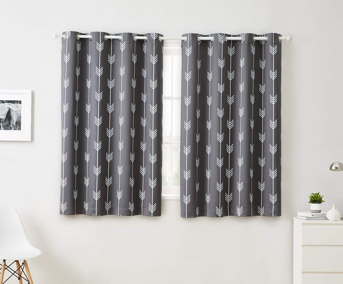 HLCME ARROW PRINTED BLACKOUT ROOM DARKENING THERMAL GROMMET WINDOW CURTAIN DRAPE PANELS FOR KIDS ROOM SET OF 2 GREY 72 INCH LONG