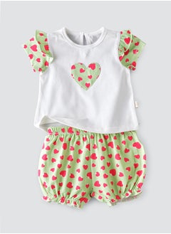 Elegant Kids Sunshine Sprinkles: Girls' Breezy Tee & Shorts Set Playful Prints & Summer Fun  - Image 1