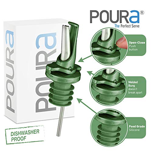 Poura AIRTIGHT Olive Oil Pour Spout for Olive Oil Dispenser - UK Patented Oil Pourer - Hygienic One Handed Open Close Mechanism Keeps Oil Fresh. Dust Caps Cover | Screens Alternative - Green 2 PCs - Image 3