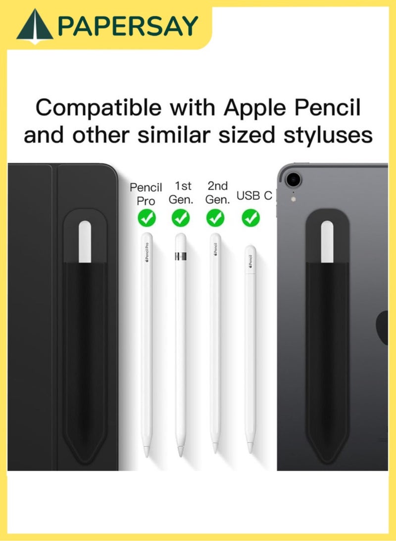  طائرة ورقية غلاف حامل أقلام [4 قطع - أسود/رمادي] - متوافق مع قلم آبل برو ، قلم آبل الجيلين الأول والثاني، أقلام ستايلس، قلم سيرفس، وكافة أقلام الكتابة - جيب قلم مرن عالمي ذاتي اللصق - Image 3