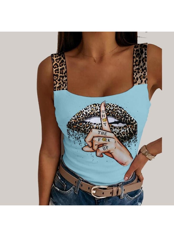 Sexy Tank Tops Women's Leopard Lips Print Sleeveless Crop Tops Fashion Party Club Summer Sleeveless Streetwear Bustier Tops 