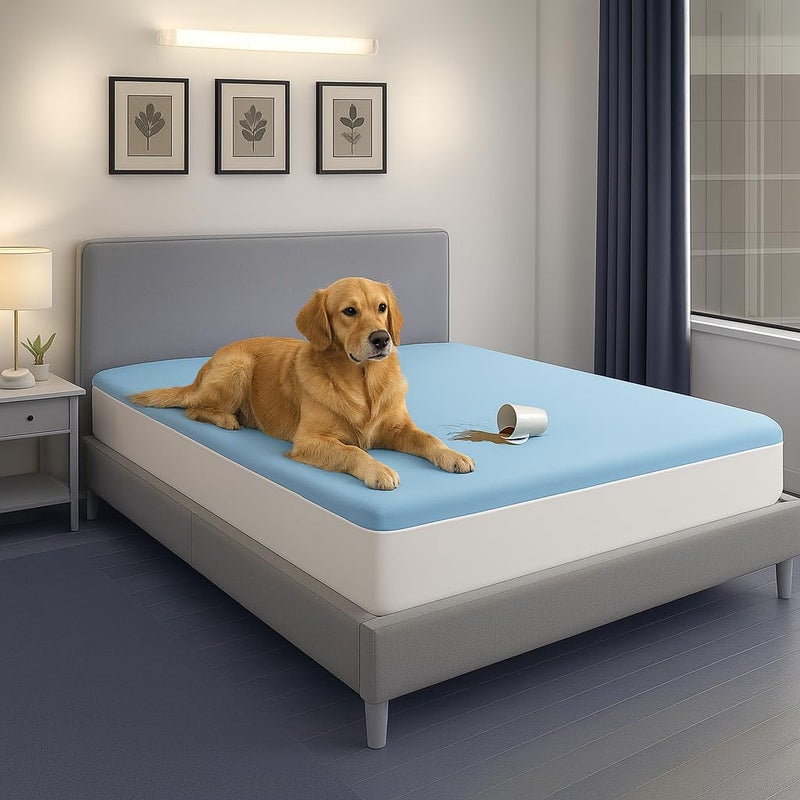 Waterproof Breathable Mattress Protector, All-Round Elastic Mattress Topper, Multiple Sizes (Baby Blue, 180 * 200 * 30 cm) - Image 3