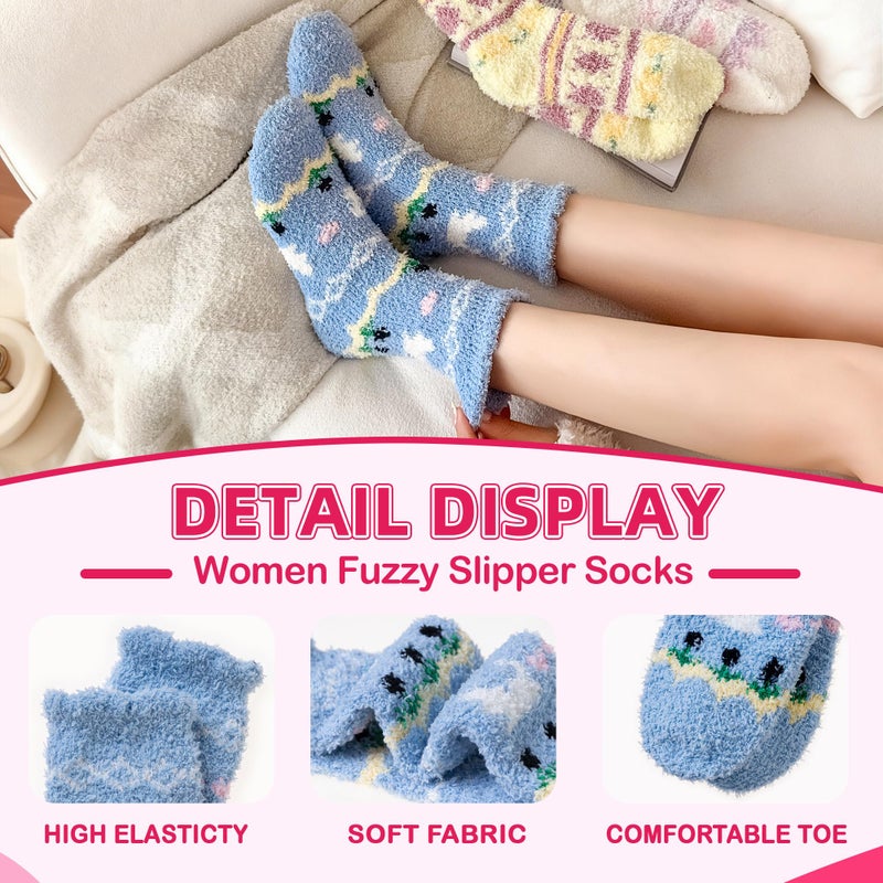 Eocom Womens Fuzzy Heart Socks Warm Fluffy Cozy Winter Slipper Thick Plush Fleece Crew Socks 5 Pairs(Pink/Purple Heart) - Image 4