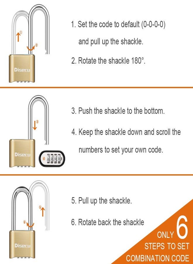 Disecu Heavy Duty 4 Digit Combination Lock 2.5 Inch Long Shackle Outdoor Waterproof Padlock for School Gym Locker, Fence, Gate, Case, Hasp Storage (Brass, 2 Pack) - Image 4