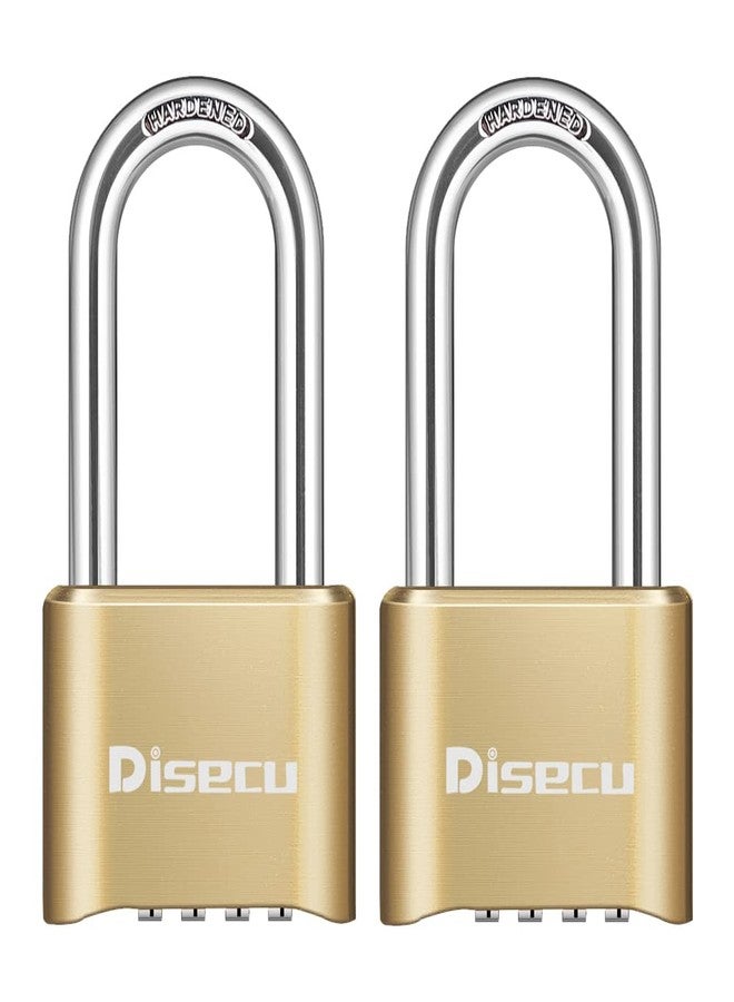 Disecu Heavy Duty 4 Digit Combination Lock 2.5 Inch Long Shackle Outdoor Waterproof Padlock for School Gym Locker, Fence, Gate, Case, Hasp Storage (Brass, 2 Pack) - Image 1