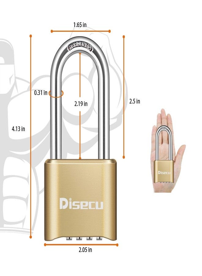 Disecu Heavy Duty 4 Digit Combination Lock 2.5 Inch Long Shackle Outdoor Waterproof Padlock for School Gym Locker, Fence, Gate, Case, Hasp Storage (Brass, 2 Pack) - Image 2