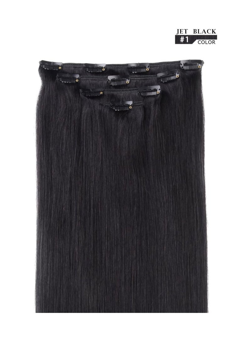 إستيل وصلات شعر بشري ريمي للسيدات مشبك شعر بشري طويل مستقيم حريري على وصلات 100 جرام 4 قطع أسود نفاث رقم 1 - Image 2