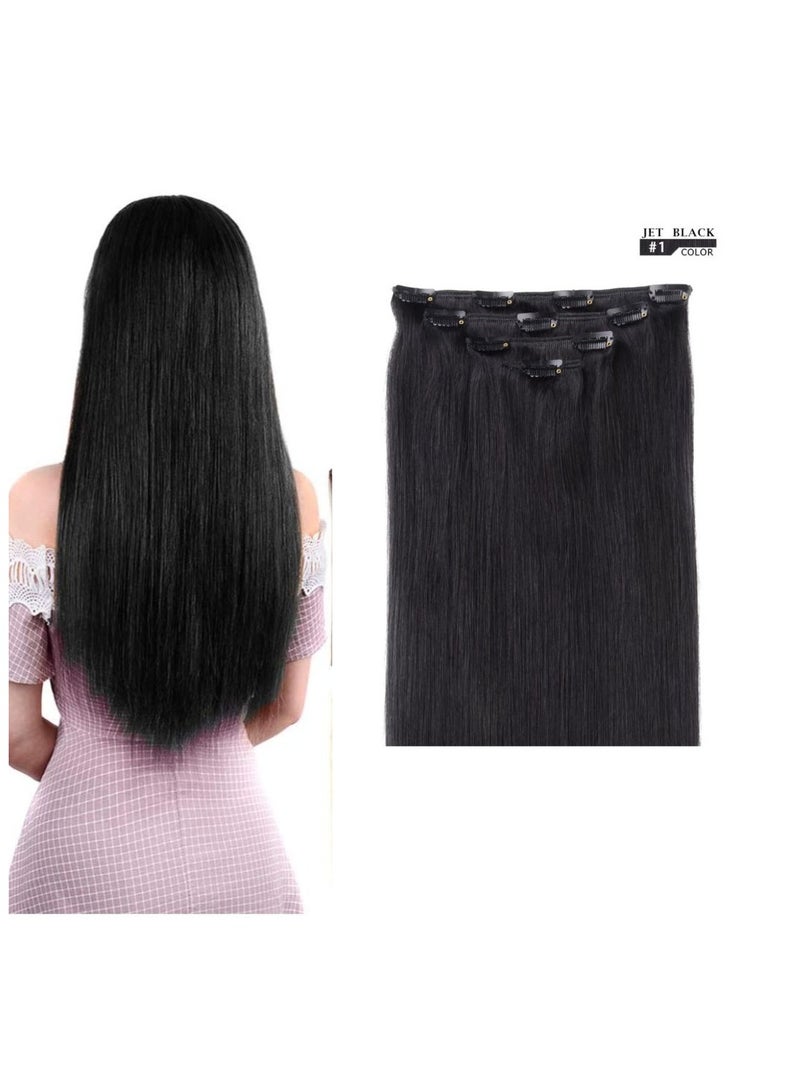 إستيل وصلات شعر بشري ريمي للسيدات مشبك شعر بشري طويل مستقيم حريري على وصلات 100 جرام 4 قطع أسود نفاث رقم 1 - Image 1