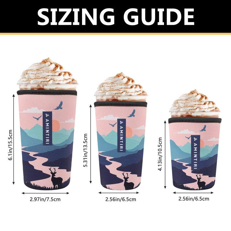 Amintiri 3 Pack Reusable Sleeve for Iced Coffee Cup  Coffee Neoprene Sleeve for Iced&Hot Drinks  Coffee Sleeve Compatible with Starbucks  Dunkin Coffee Cup. (Sunset Elk) - Image 2