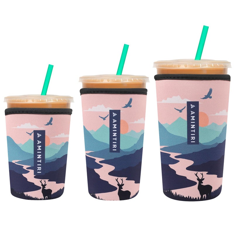 Amintiri 3 Pack Reusable Sleeve for Iced Coffee Cup  Coffee Neoprene Sleeve for Iced&Hot Drinks  Coffee Sleeve Compatible with Starbucks  Dunkin Coffee Cup. (Sunset Elk) - Image 1