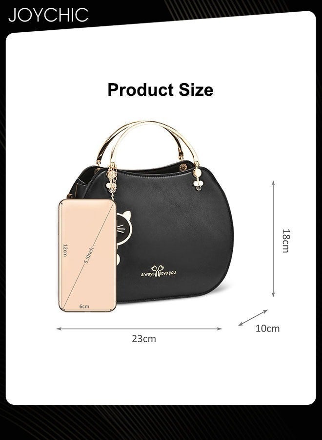 Joychic Korean Style Fashionable Girl Shell Bag Women Large Capacity Crossbody Bag Multi Pocket Shoulder Handbag with Lovely Cat Pendant for Travel Party Black - Image 5