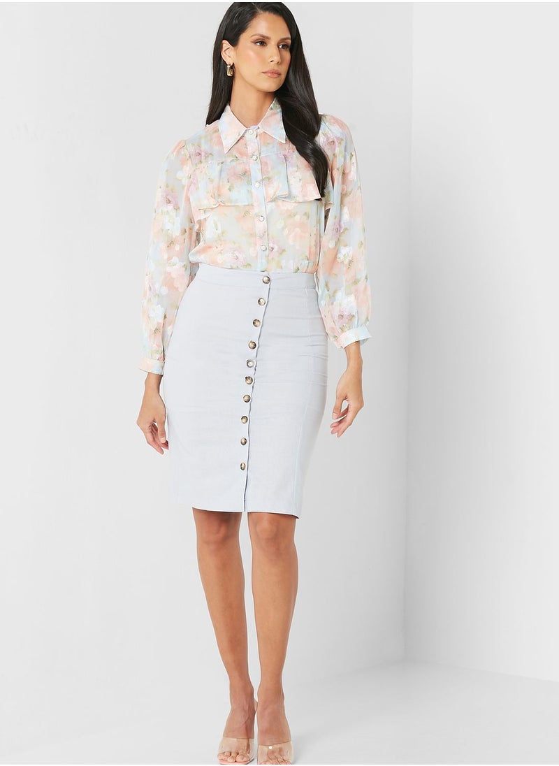 ELLA - Button Detail Skirt - Image 1