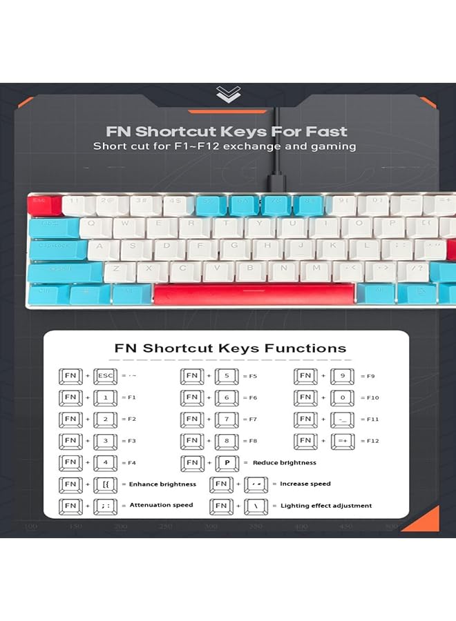 61 Keys Rgb Gaming Keyboard 60% Mini Wired Waterproof With Anti Ghosting Keyboard And Three Color Keycaps With Red Switch For Gamers(White Tiffany Blue And Red) - Image 4