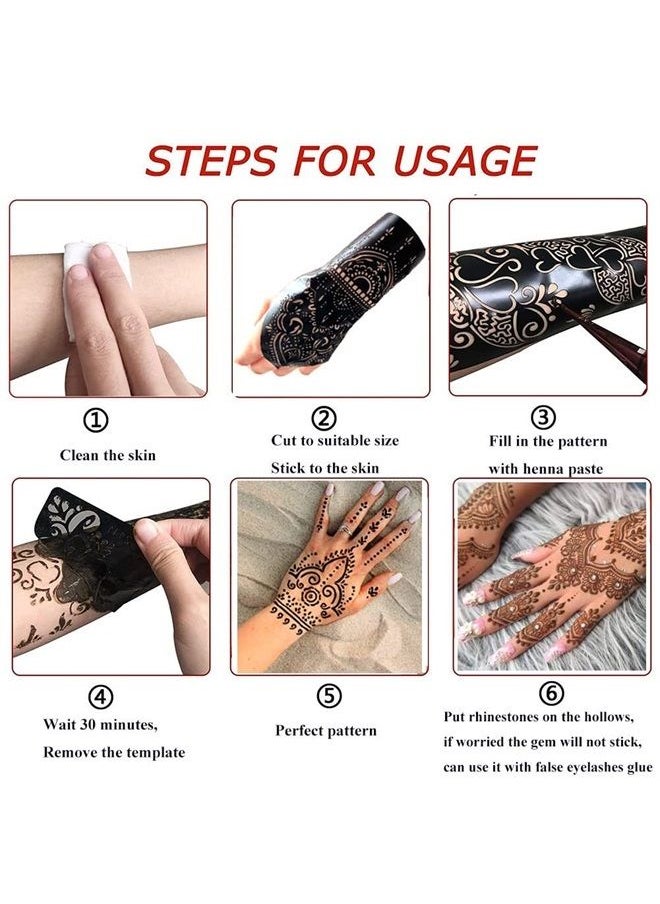 QSTOHENA - 14 Sheets Henna Tattoo Stencils Kit for Hand Body Art, Indian Arabian Temporary Tattoo Template Mehndi Stencil Stickers - Image 1