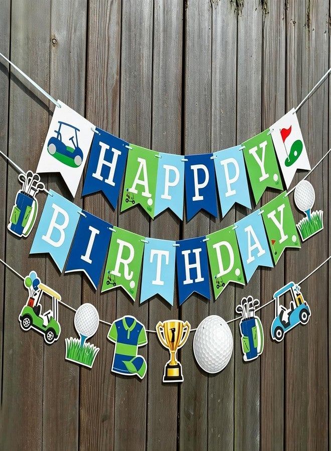 BHNACIER Green Golf Happy Birthday Banner Golfs Sports Themed Birthday Party Decor - Image 1