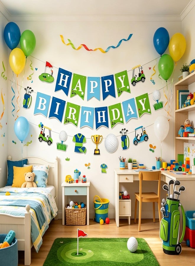 BHNACIER Green Golf Happy Birthday Banner Golfs Sports Themed Birthday Party Decor - Image 3