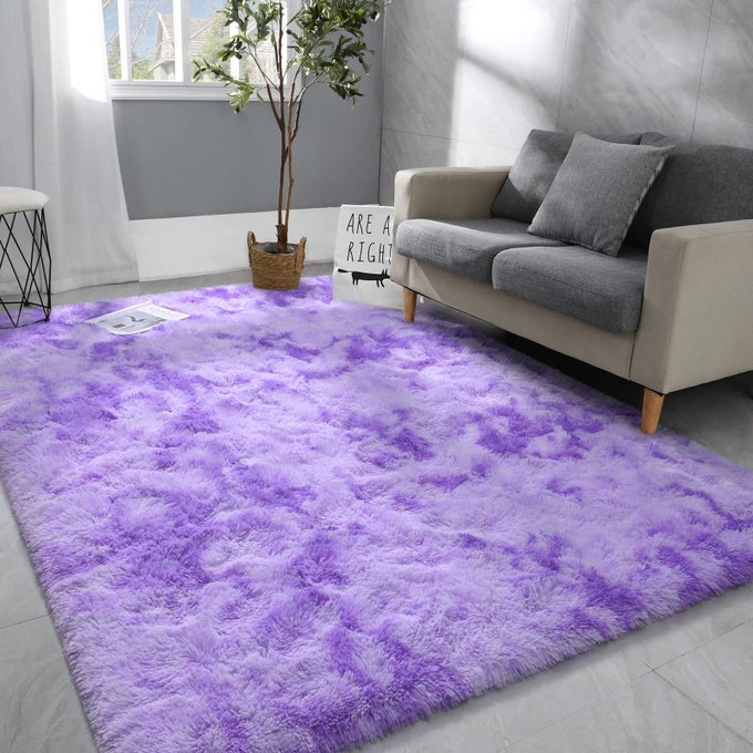 5X8 LARGE AREA RUGS FOR LIVING ROOM SUPER SOFT FLUFFY MODERN BEDROOM RUG TIEDYED PURPLE INDOOR SHAG FUZZY CARPETS FOR GIRLS KIDS NURSERY ROOM HOME DECOR