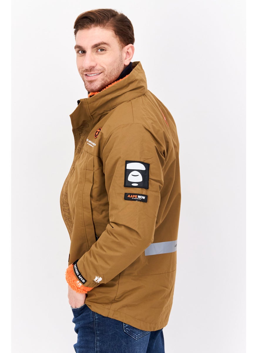 Aape By A Bathing Ape - Men 2 In 1 Brand Logo Long Sleeve Parka Jacket, Brown - Image 1