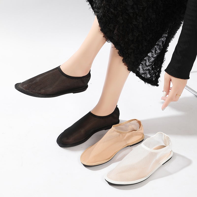 Fashion Hollow Mesh Granny Shoes Style Hazy Semi-Breathable Stylish Versatile Flat Ballet Shoes - Image 2