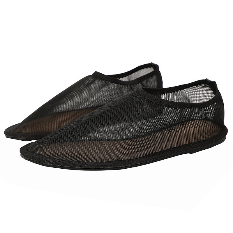 Fashion Hollow Mesh Granny Shoes Style Hazy Semi-Breathable Stylish Versatile Flat Ballet Shoes - Image 1