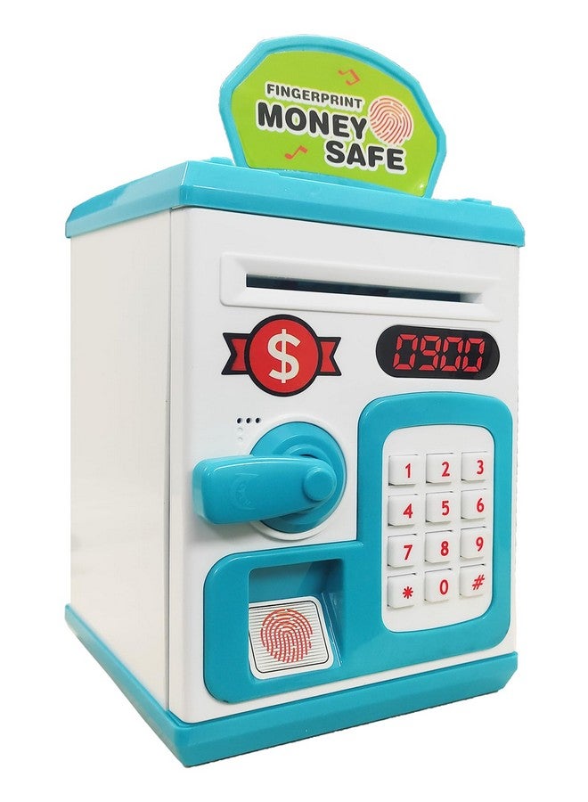 vGRASSP VGRASSP Money Safe Piggy Bank (The Gullak) Toy for Kids and Adults with 3 Step Unlock - Feed Number Password Touch Finger Sensor Then Twist Handle to Open The Door (Blue - White) - Image 1