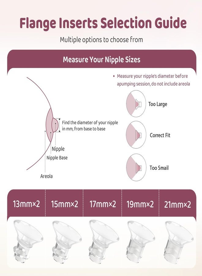 BdelrinQue 7PCS Flange Insert for Breast Pump Set, Flanges for Breast Pump, Breast Pump Accessories with Breast Size Measurement Ruler, Compatible with Most Breast Pumps, Flange Ruler Includes 13/15/17/19/21mm - Image 2