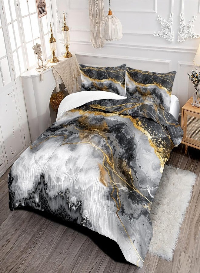 CCoutueChen Black Grey Marble Comforter Set King Size Gold Glitter Marbling Bedding for Kids Teens Adult Bedroom Watercolor Grey Bedding Comforter Sets Modern Marble Aesthetic Down Comforter - Image 4