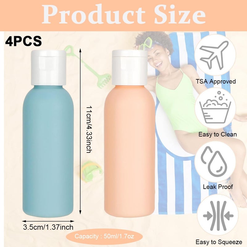 M'AYCREATE MAYCREATE® 4pcs 50ML Travel Bottles for Toiletries,Empty Soft PE Travel Containers with Lid,Shampoo Lotion Dispenser Bottle for Cream Toiletries Gel Hand Sanitizer - Image 2