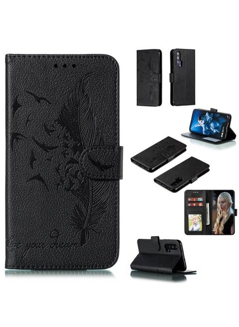 Feather Pattern Litchi Texture Horizontal Flip Leather Case with Wallet & Holder & Card Slots For Huawei Honor 20 Pro