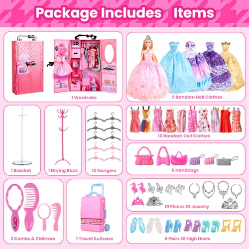 UCanaan Girl Doll and Closet Set with Doll Clothes and Accessories Items Including Fashion Dolls, Dressand Many Other Accessories (Refer Picture Shows)，Best Gitfs for Girls Christmas Birthday - Image 2